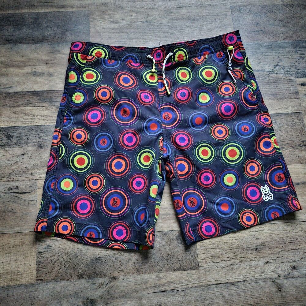 Psycho Bunny Boys Neon Circle Swim Trunks Y2K Skater 14/16